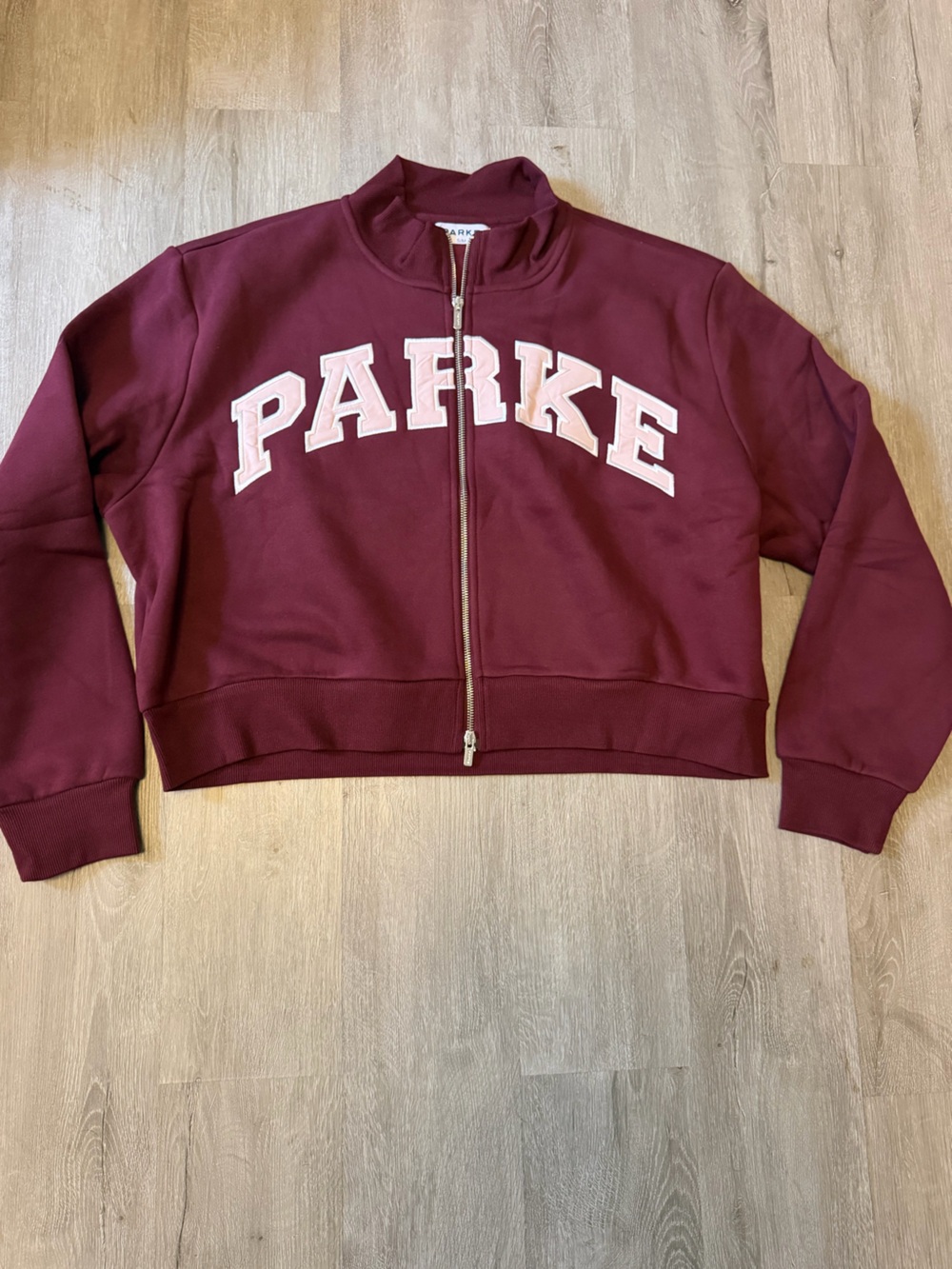 Parke Zip Up Varsity Mockneck Sz S/M Mulled NWT
